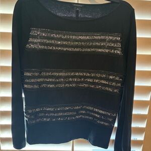 Classy & Stunning Republic Black Sequin Stripe Blouse (X-LARGE)